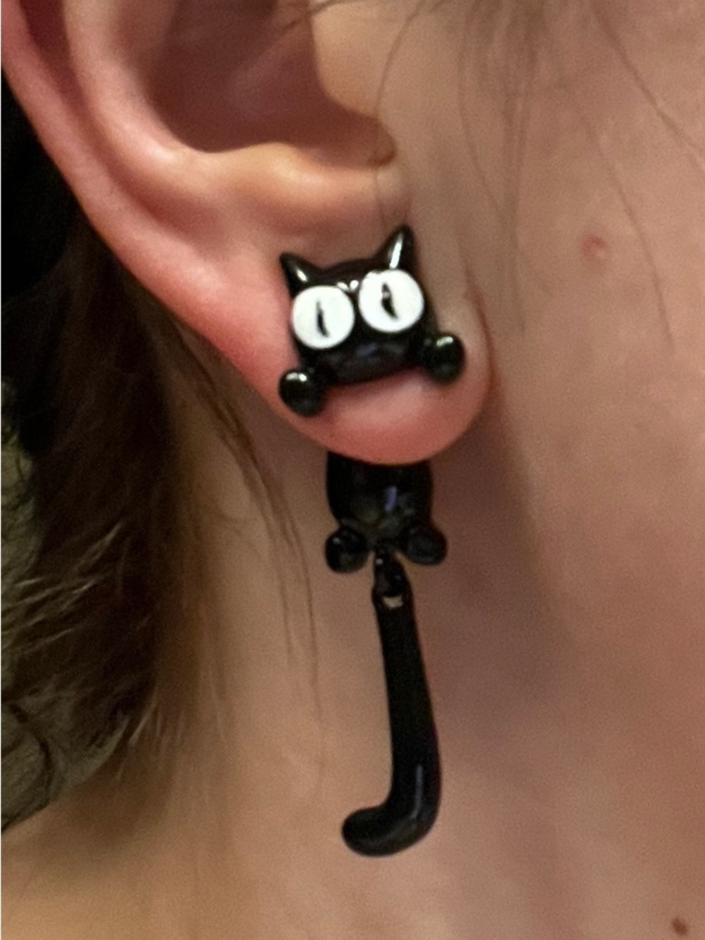 Black Cat Dangle Stud Earrings‎ - Cute Cat Design